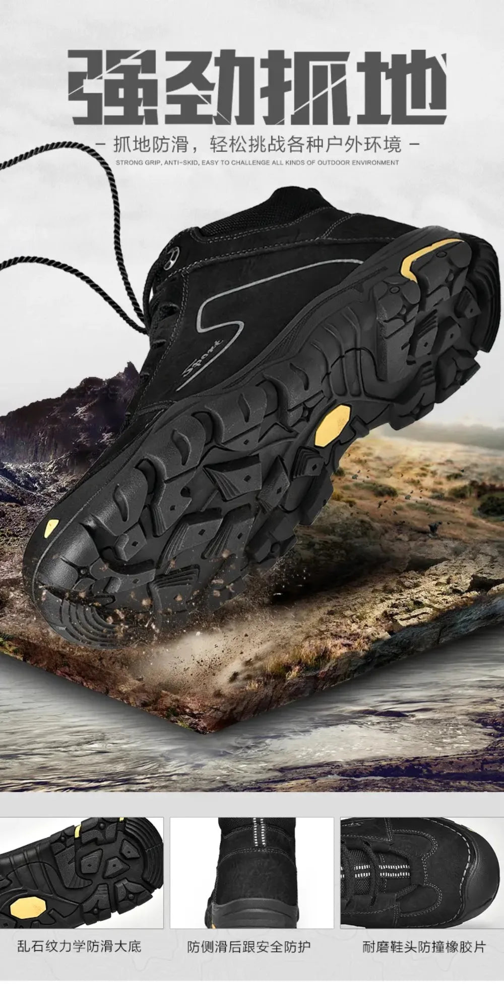 2026Men's Mid-Cut Outdoor Hiking Shoes Comfortable Wear-Resistant Rubber Outsole round Toe Work Boots Youth Spring Autumn Winter