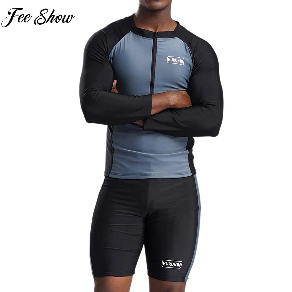 Mens Long-sleeved Snorkeling Suits Adult Two Piece Swimwear UPF 50+ Rash Guard Swimsuit Man Breathable Quick-drying Surfing Sets