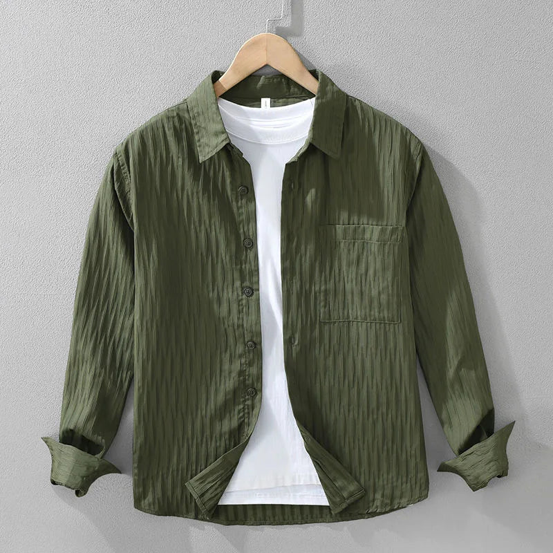 Light Feel Ice Silk High Density Embroidery Bubble Cloth Summer Men's Thin Shirt Style Flip Collar Jacket Sun Protection Clot...