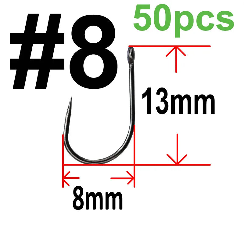 50 pcs Non-barb barbless Circle Carp Fishing Hooks with Hole Size 2 4 6 8 10 12 fishhook Single Hook
