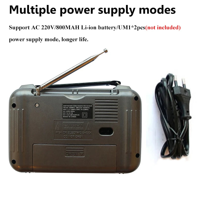 Portable Retro Radio High Sensitivity FM AM SW1-2 Radios Recevier with Retractable Antenna 3.5mm Headphones Jack Support AC 220V