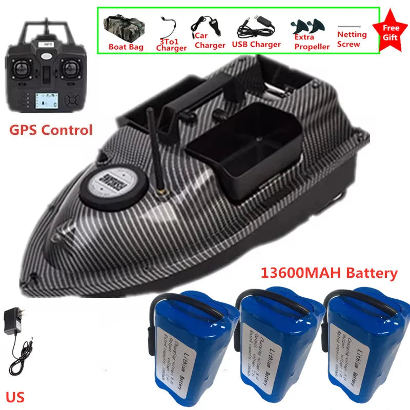 16Point GPS Dual Position Fixed Speed Cruise RC Fishing Bait Boat 2KG 500M 3-Hopper 16 Point GPS Nesting Boat Fish Finder VS V18
