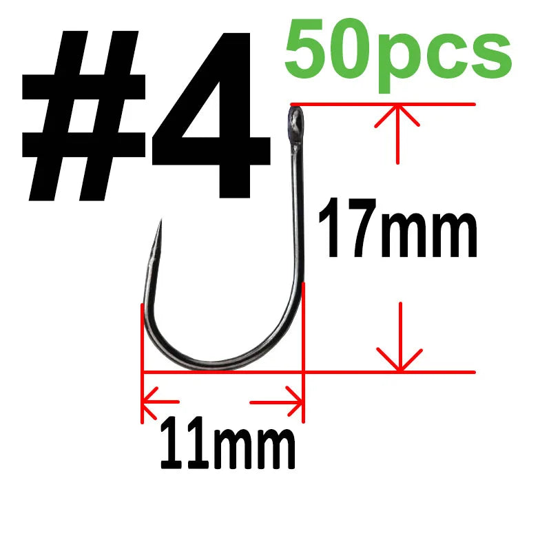 50 pcs Non-barb barbless Circle Carp Fishing Hooks with Hole Size 2 4 6 8 10 12 fishhook Single Hook