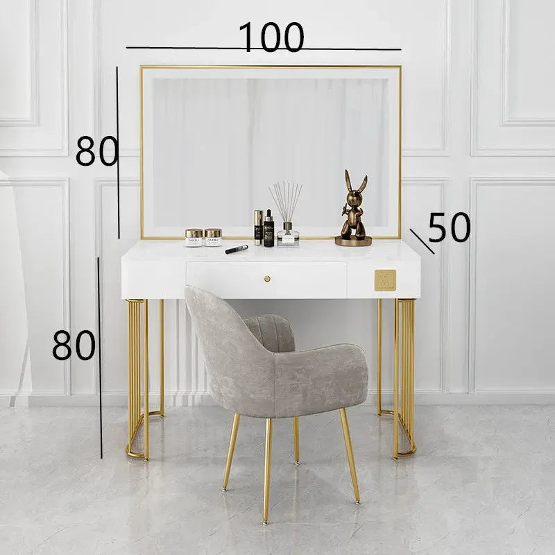Vanity Set with Lighted Mirror, Makeup Vanity Dressing Table with LED Light, Drawers, Storage Shelves and Cosmetics Cabinet