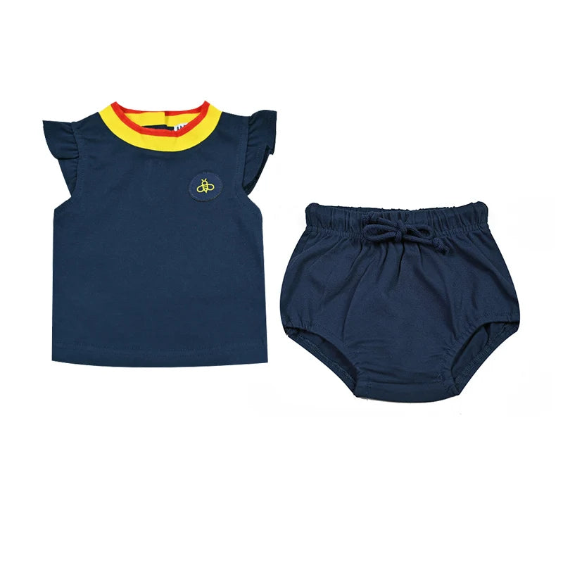 Kids family clothing set stripes collar dress boy shirt baby top & shorts set teen top & long skirt set bee logo