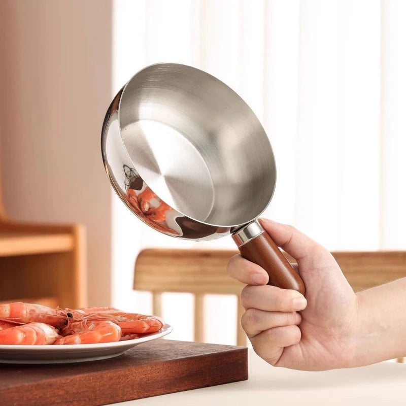 Breakfast & More Cooking Pot - Small Stainless Steel Saucepan with Wooden Handle, Ideal for Frying Eggs, Warming Milk or Oatmeal