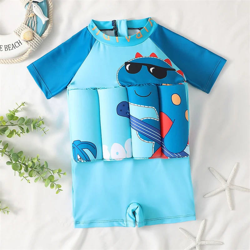 Boys Buoyancy Swimsuit Kids Cartoon Print Swimwear Children One-Piece Floating Rash Guards Bathing Clothes Girls Swimming Suits