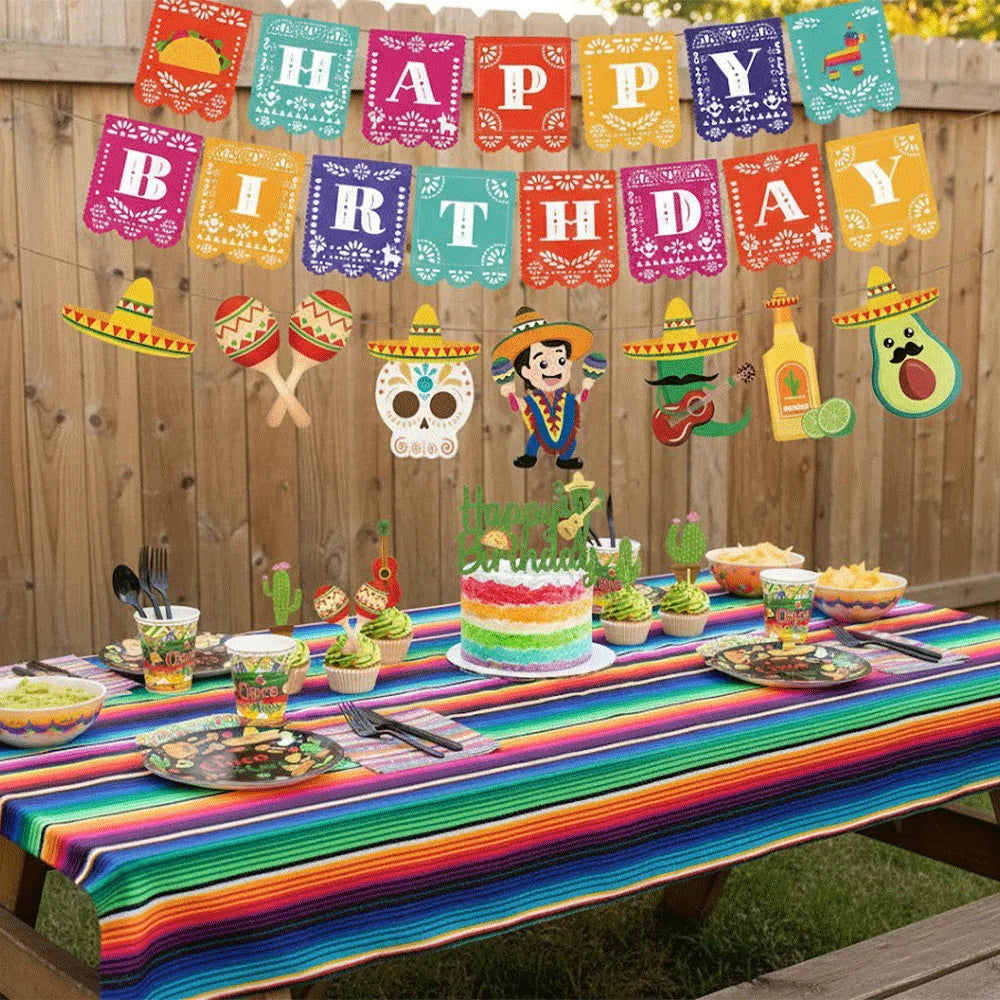 Cinco de Mayo Party Supplies Mexican Fiesta Party Decor Tableware Plate Napkin Banner Cake Topper For Carnival Birthday Party