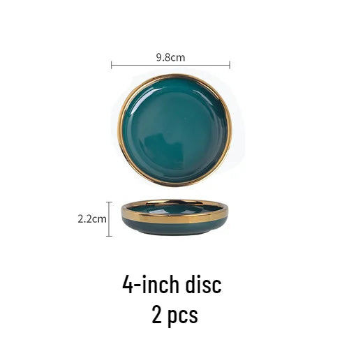 Gold Edging Green Porcelain Plates Food Dinner Set Dishes Salad Soup Bowl Ceramic Plates Bowls Luxurious Tableware Set
