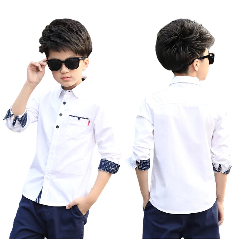 Kids Clothes Spring Autumn Boys Cotton Blouses Kids Boys Long Sleeve Shirt Children Fashion Shirt 5-15 Years Turn-down Collar