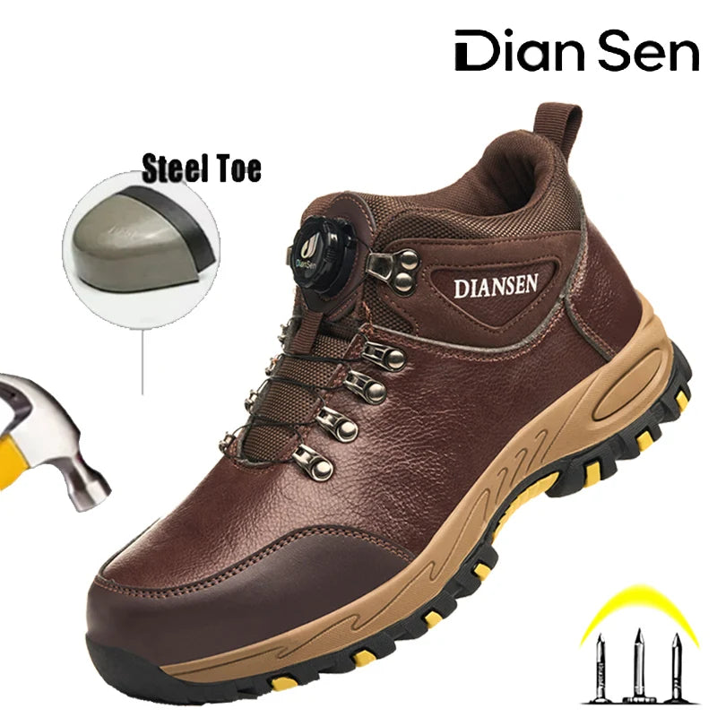 Men's Safety Boots Steel Toe Anti-smash Anti-Puncture Protective Boots Mens Slip Resistant Hiking Shoes Industrial Leather Shoes