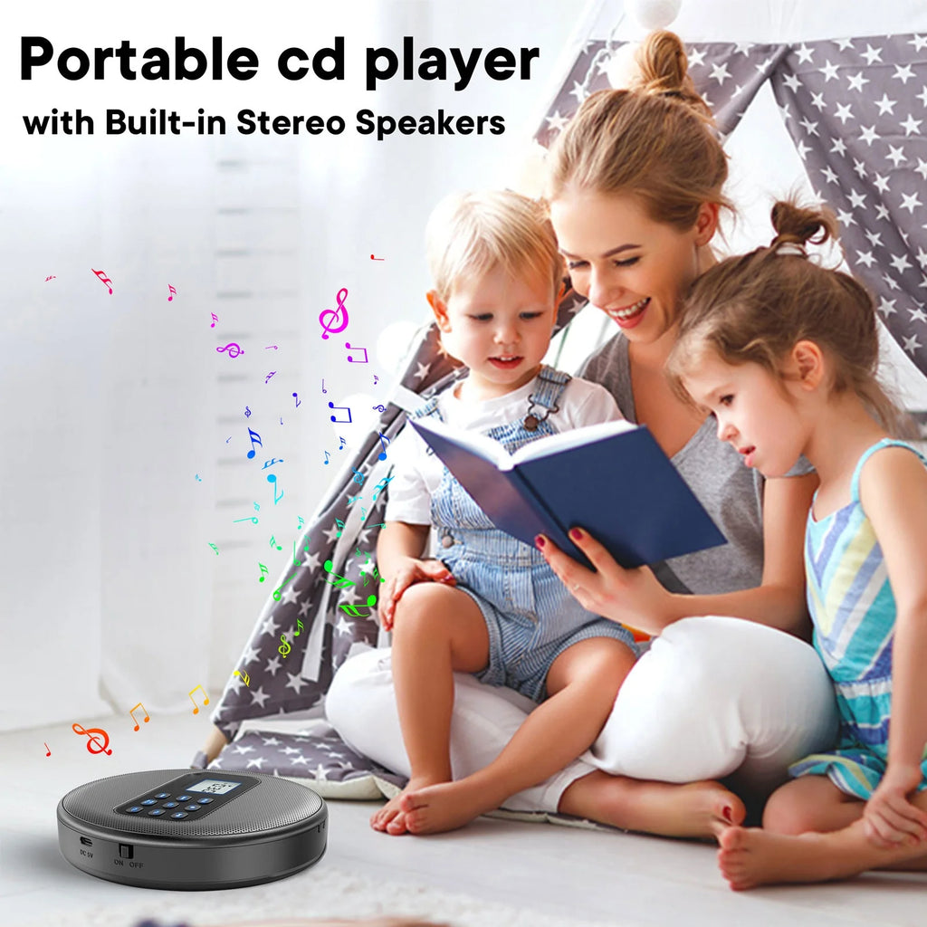 Portable CD Player Portable CD Player Rechargeable Stereo 3.5mm Cable Double Speakers Bluetooth CD CD-R MP3 Music Disc Player