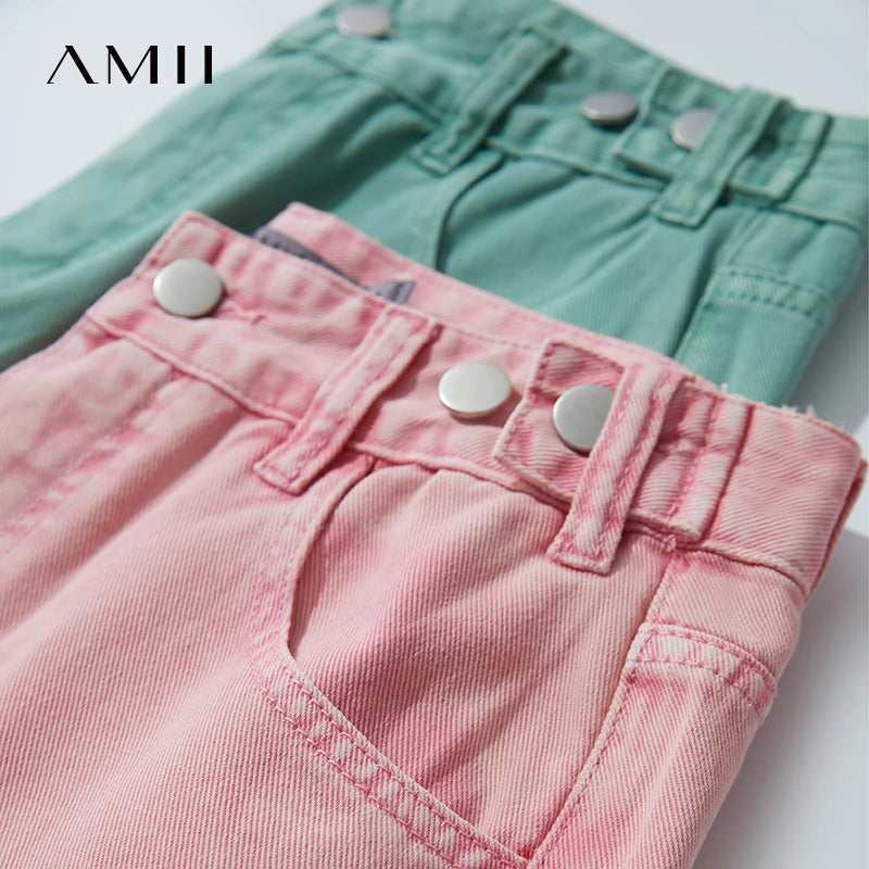 AMII Minimalist Women's Jeans 2025 Autumn New Versatile Retro Straight-leg Pants Solid Color Cotton Commuter Trousers 12542023