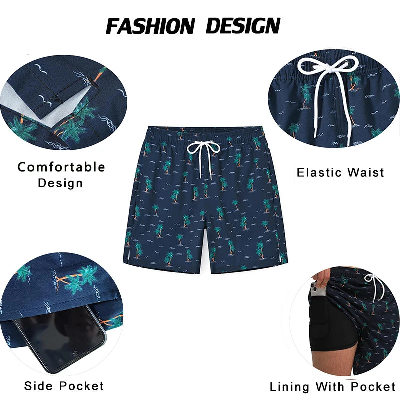 ESCATCH 2026 Summer New Style Mens Shorts 2 in1 Fitness Printing Traje De Baño Hombre Long Lining With Zipper Pockets Swimsuit
