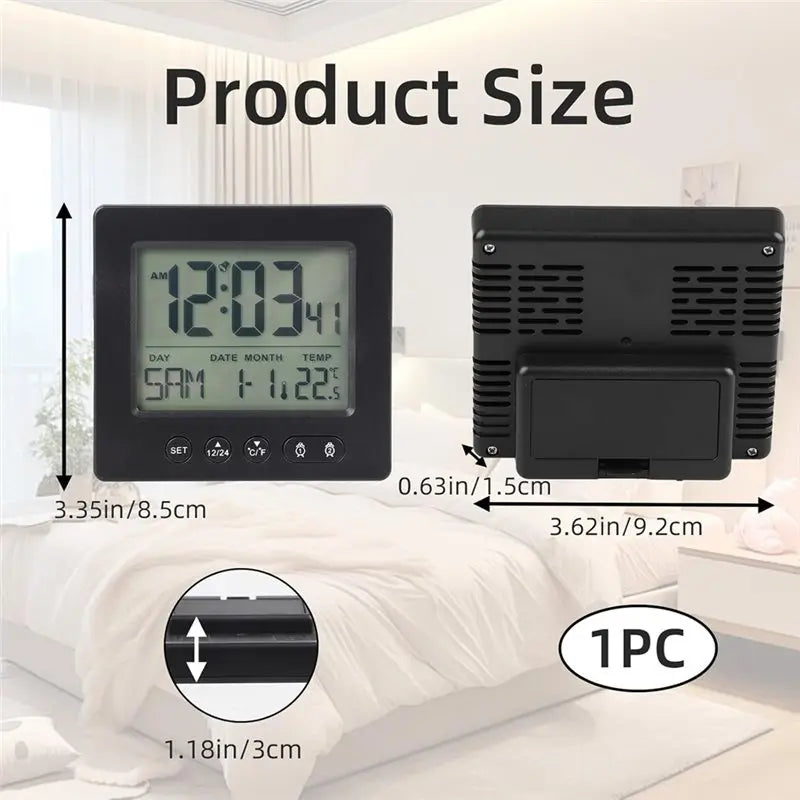 AT63-Digital Radio Alarm Clock Featuring Thermometer, 5-Minute Function, 2 Alarm Time Settings, Radio-Controlled Clock