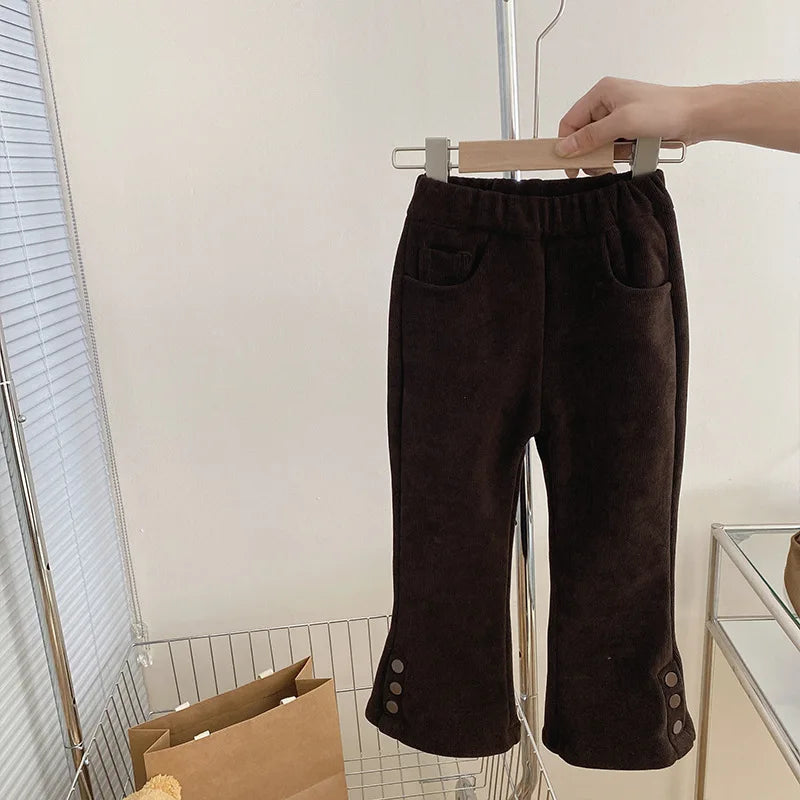 Kids Clothes for Girls Casual 2023 Autumn Winter Thick Warm Large Turn-down Collar Vest Fashion All-match Blouse Solid Pants