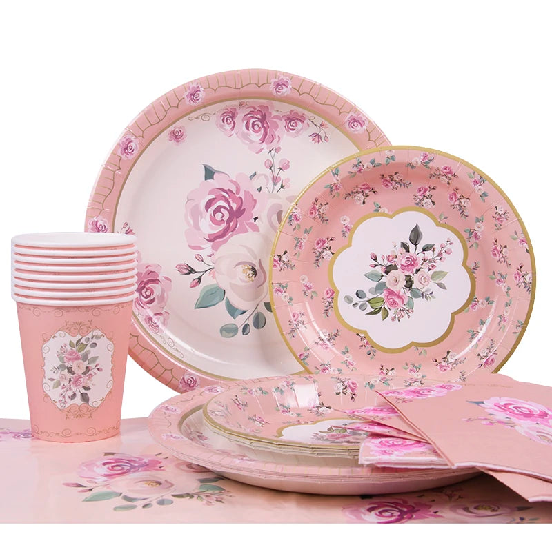 Vintage Floral Party Supplies Tableware Flower Paper Plate Cup Napkin Bridal Shower Wedding Birthday Decoration Garden Tea Party