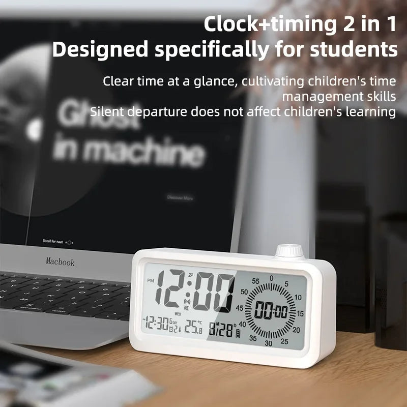 Alarm Clock with 3 Alarms, Night Light, Visual Timer, Digital Clock for Children Students, Desk Clock with Gift Box for Bedroom