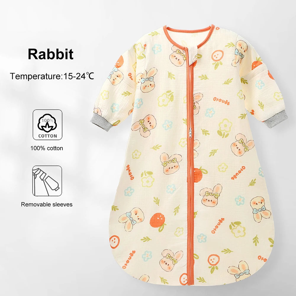 Baby Sleeping Bag Removable Sleeves Thin Breathable Gauze Cotton 3-Ways Zipper Design For Children'S Sleeping Bags 0-24 Months