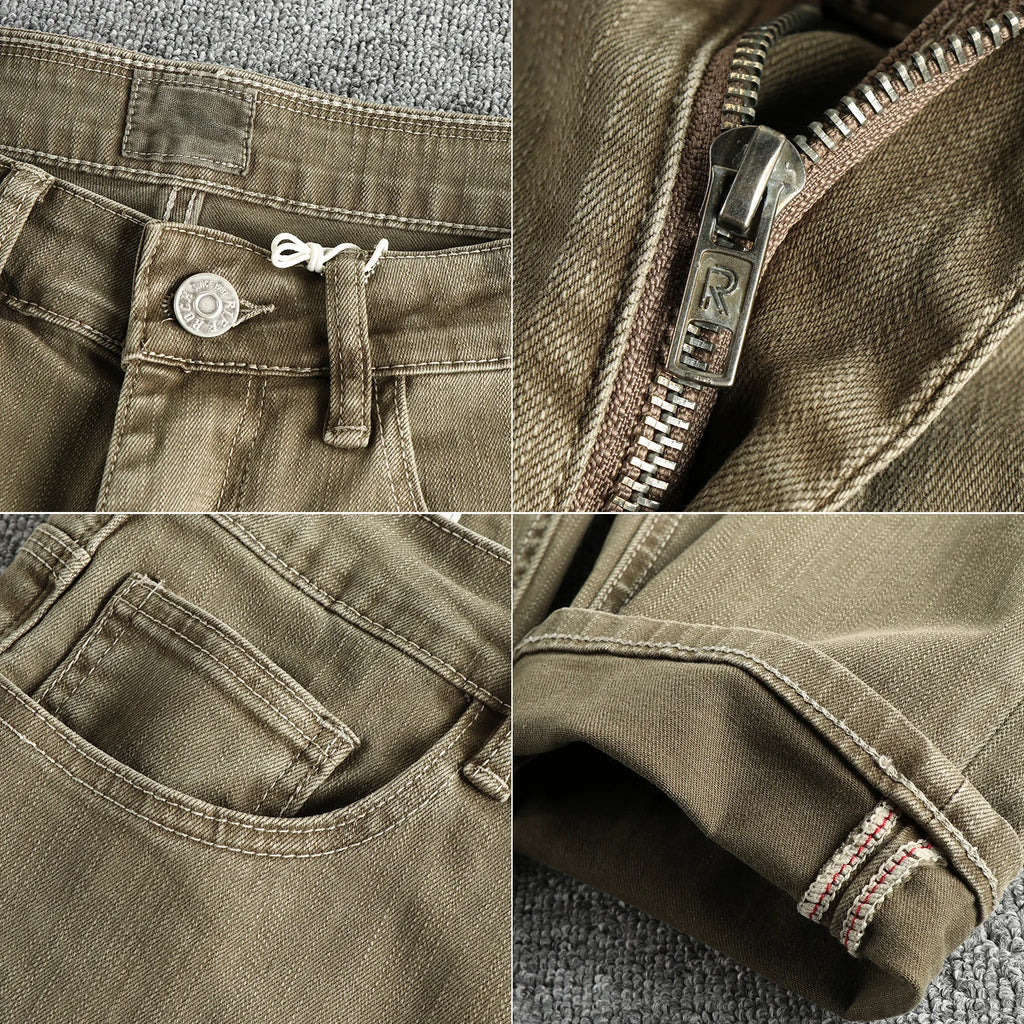 2025 Spring And Summer New American Retro High-elasticity Slub Cotton Men's Washed Straight Jeans Fashion Loose Casual Pants