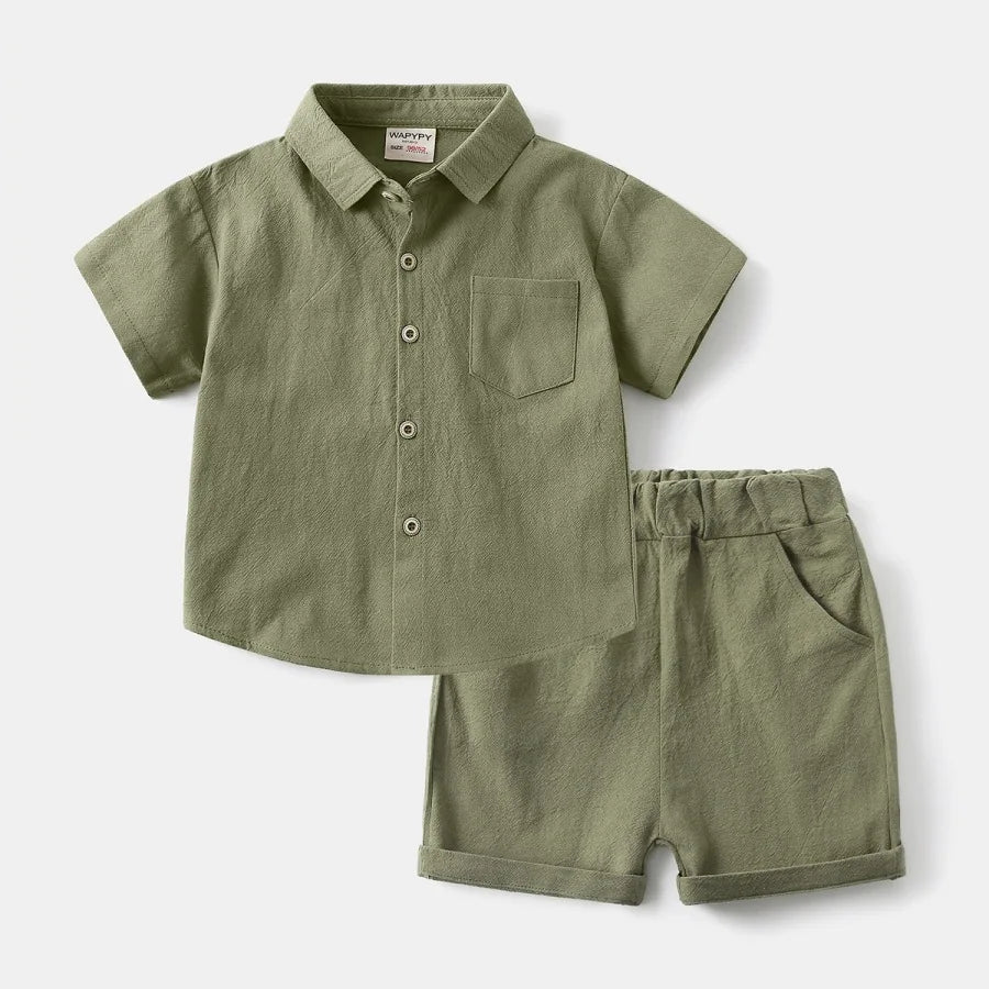 Kids Boys Summer 2-6Y Clothes Set Short Sleeve Button Down Shirt Children Sporty Shorts Outfit Cotton Casual Suit