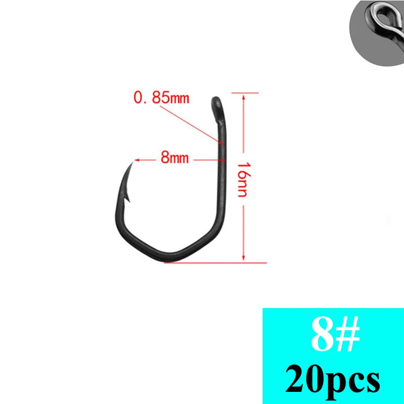 Stainless Steel Carp Fishing Hooks, Barbed Pinpoint Claw Hooks, PTFE Coating, High Carbon, Eyed Fish Hooks, 20Pcs