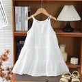 2026 Kids Clothing Korean Dress for Girls Solid Color Lace Hollow-out Suspenders Dresses Plain Cotton Girls Summer Clothes