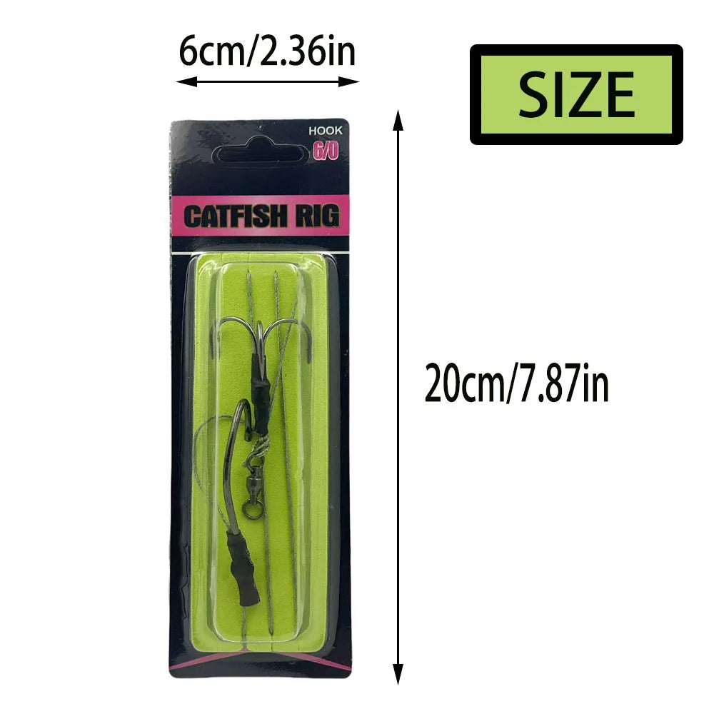 Outdoor Catfish Fishing Gear Set - 1 Heavy-Duty Single Hook, 1 Triple Anchor Hook, Anti-Bite Pe Tubing (Freshwater Night Fishing)
