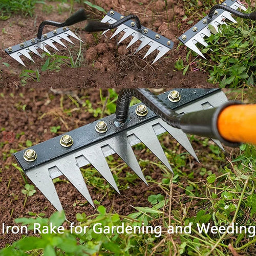8/7/6/5teeth Garden Weeding Rake Heavy Duty Metal Gardening Hoe Weeding Rake Farm Tool for Gardening Weeding Loosening Soil Rake