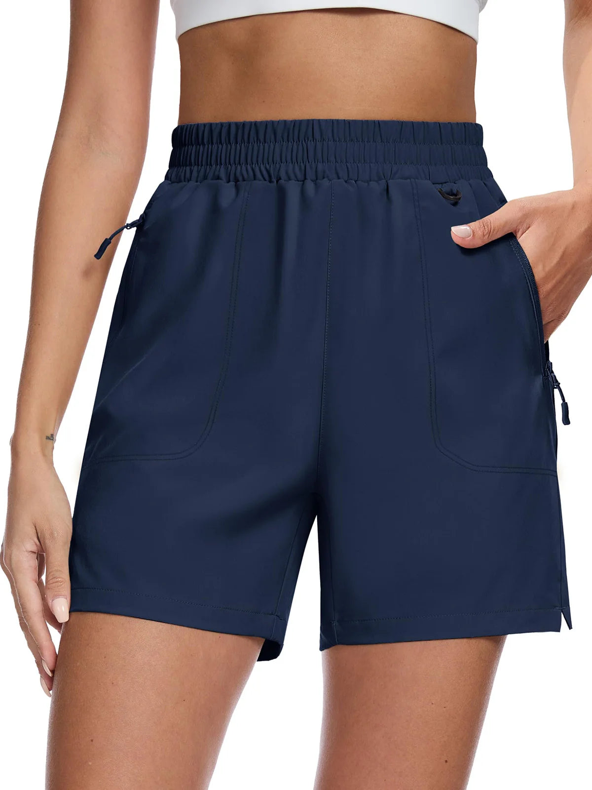 TACVASEN Women's Quick Dry D-ring Hook Hiking Shorts Elastic Waist Cargo Shorts with Zipper Pockets Summer Golf Travel Shorts