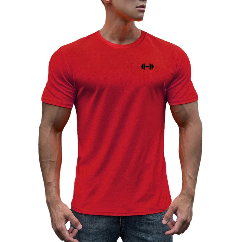 Mens Casual Running T-Shirts Summer Breathable Mesh Quick Dry Shirts Fitness Short Sleeve Sportswear Gym Bodybuilding Clothing