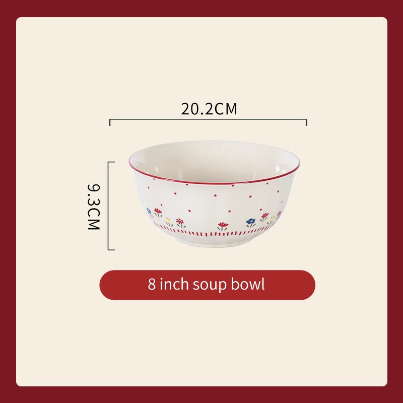 High Quality Vintage Ceramic Dinnerware Ceramic Soup Bowl Salad Pasta Plate Microwave Safe Colorful Ceramic Plates Bowls Set