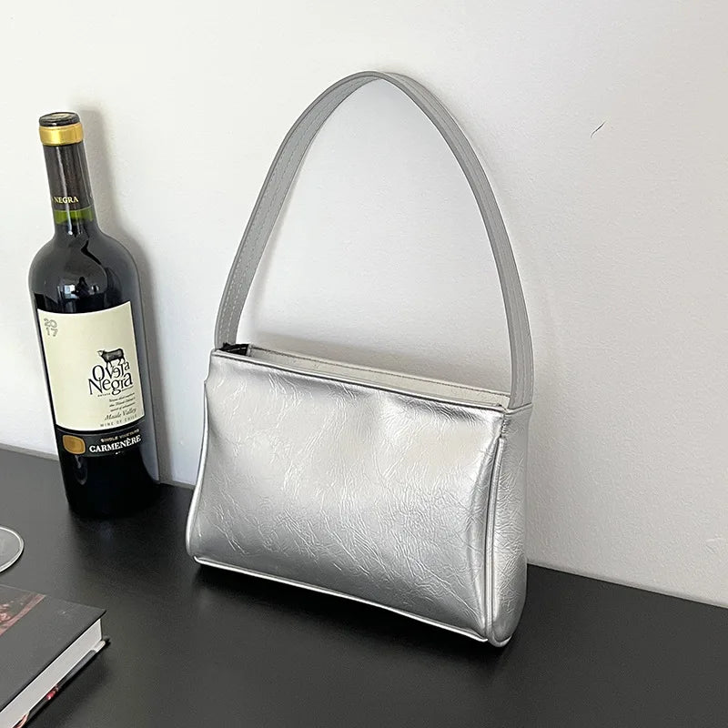 Fashion Female Handbags Luxury Ladies Small Clutches Purse Silver Tote Evening Bag Pu Leather Shoulder Underarm Bags for Women