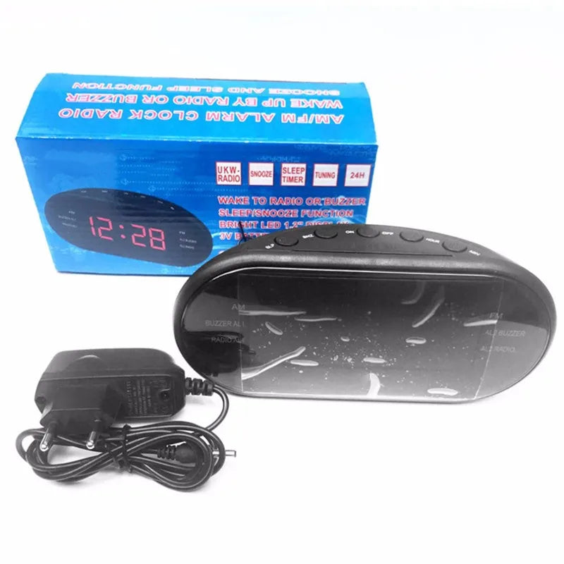 LED Alarm Clock Radio Digital AM/FM Radio Red With EU Plug Large LED Display Digital Radio Alarm Clock For Bedroom Bedside Desk