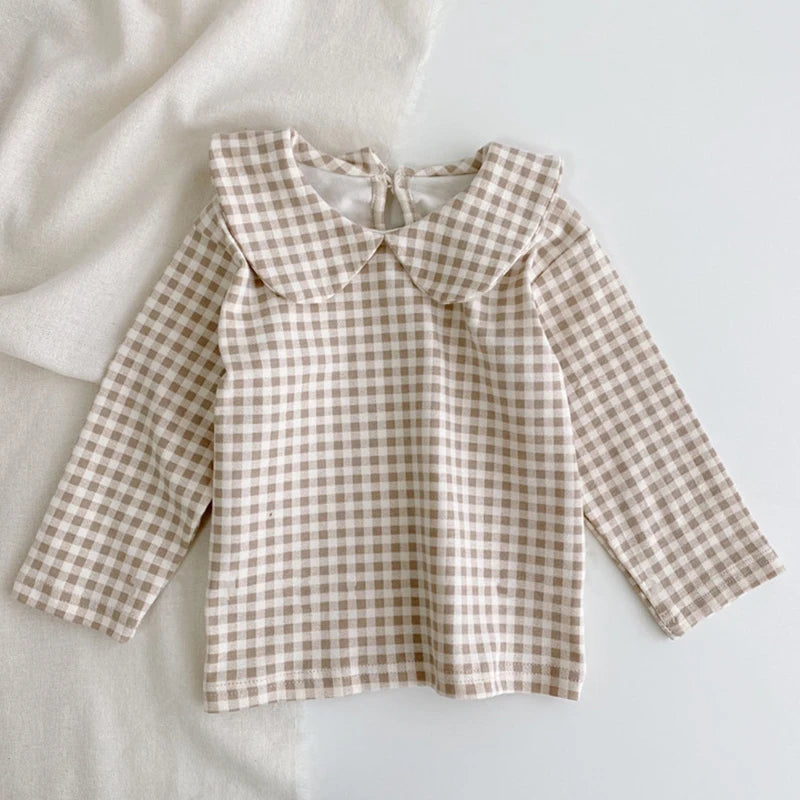 Spring Toddler Girls Blouse Petal Pan Collar Summer Soft Cotton Baby Tops Casual Kids Long Sleeve Base Shirt Embroider Clothes
