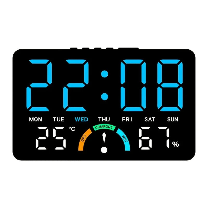 A multifunctional electronic clock with a borderless design, featuring brightness adjustment and automatic sensing functions, ca