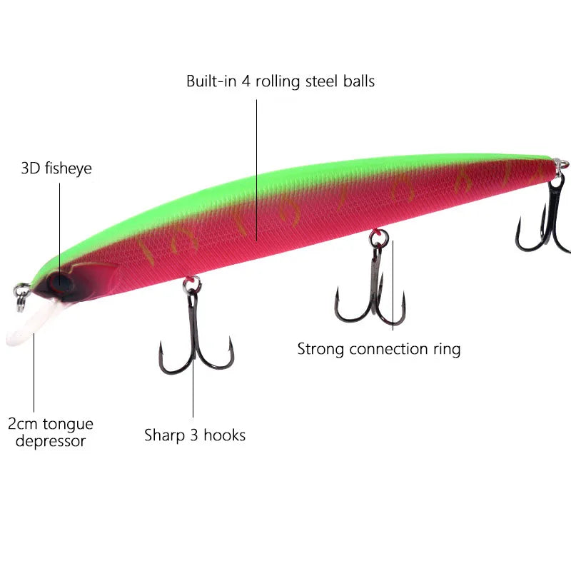 Fising Bait 13cm 20g  Sinking Minnow Lure 3 hooks Bass Long Cast Hard Bait Depth 0.5-2m