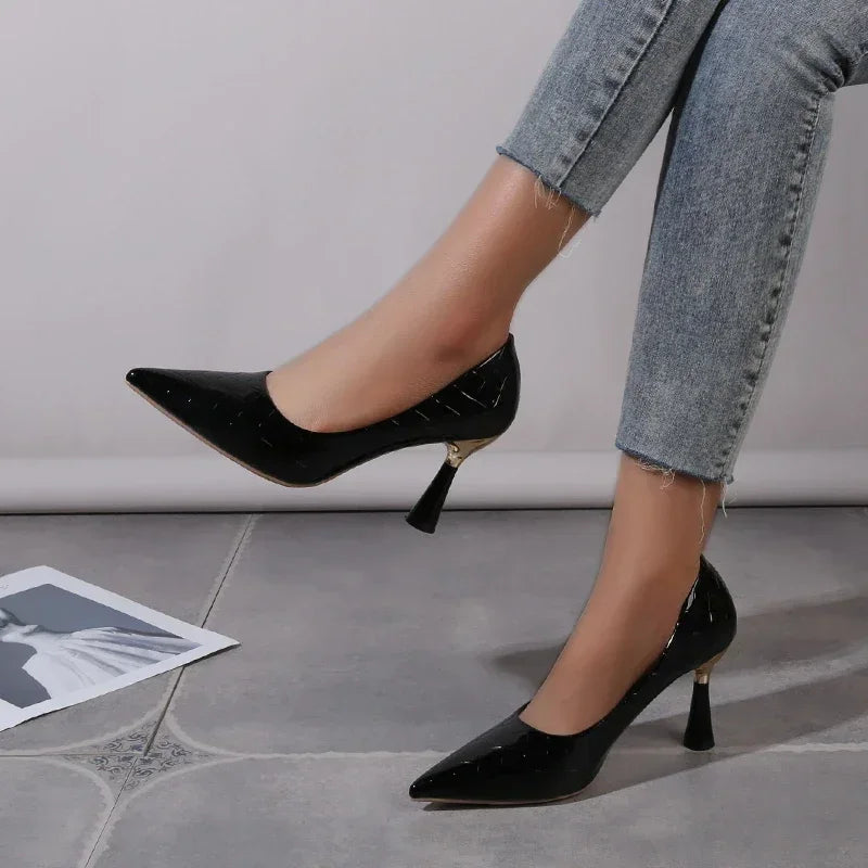 Shoes Woman 2025 Trend New Summer Red Heels Elegant Woman Black Heeled Pointed Toe Pumps Dress Leather White Ladies Shoe