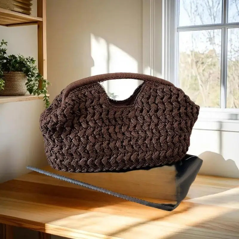 Women's Elegant Fashion Straw Handbag, Versatile Beach Shoulder Bag, Exquisite Woven Underarm & Evening Bags Gift