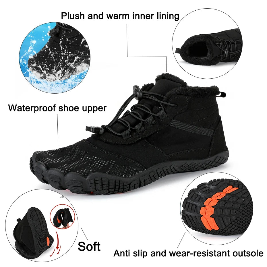 New Winter Boots for Men Women Snow Barefoot Casual Shoes Outdoor Work Shoes Ladies Warm Fur Men Ankle Shoes Male Snow Boots