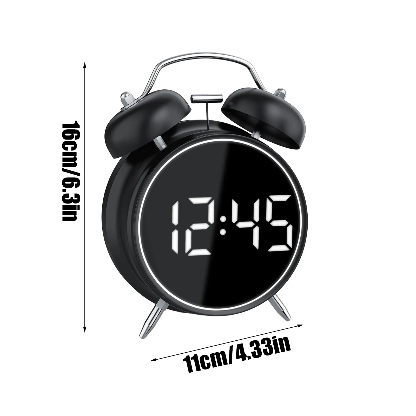 Retro Digital Alarm Clock LED Display Loud Bell Alarm Clock Analog 2 Bell High-pitched Alarm Clock Non Ticking For Heavy Sleeper