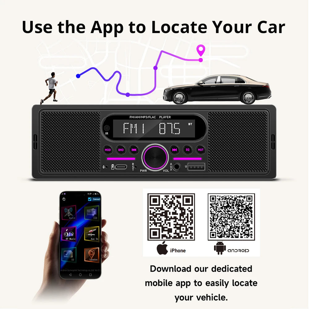 Car Radio 1Din MP3 Player Stereo Dual Bluetooth Built-in Speaker FM AM RDS AUX input USB EQ Type-C Charging Universal