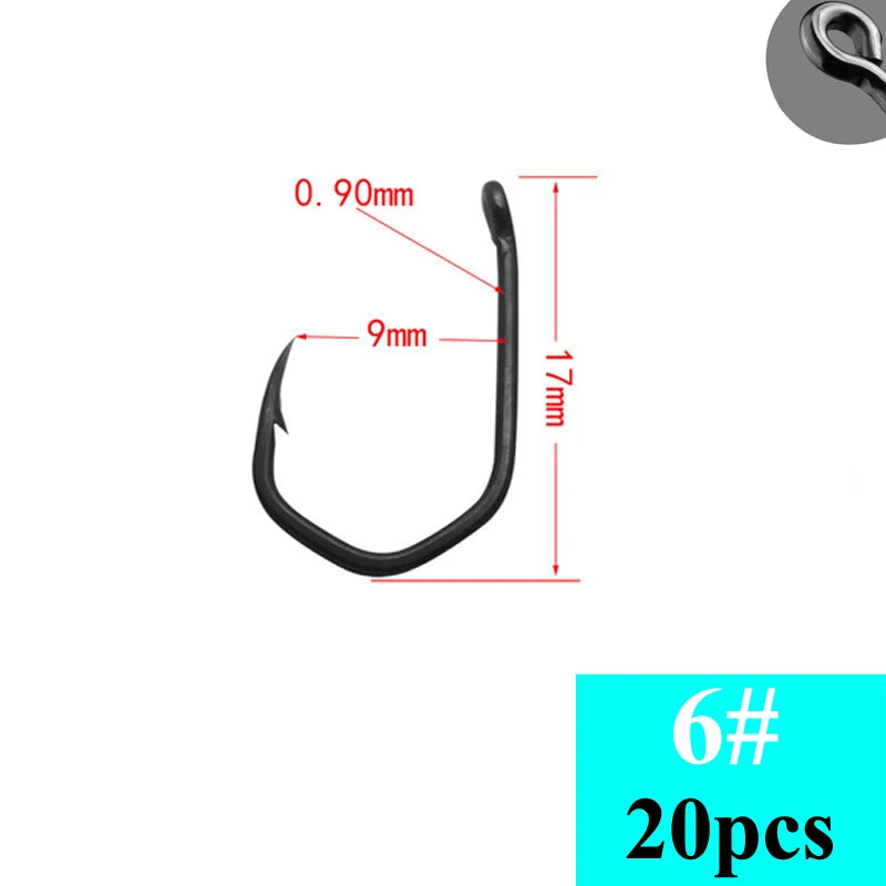 Stainless Steel Carp Fishing Hooks, Barbed Pinpoint Claw Hooks, PTFE Coating, High Carbon, Eyed Fish Hooks, 20Pcs