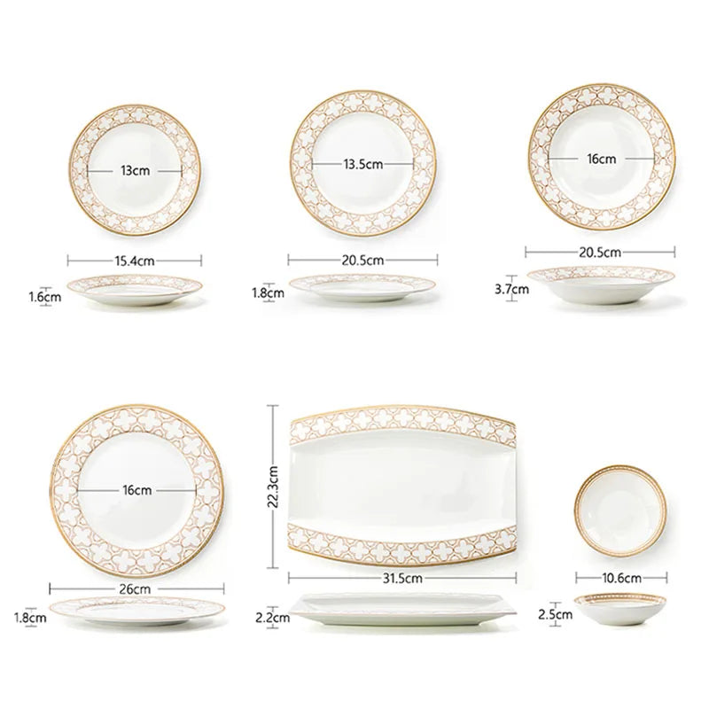Delicate Bone China Bowl Saucer Luxury Gold-plated Dinner Plate Coffee Cup Hotel Restaurant Dinnerware Dinner Cooking Fish Plate
