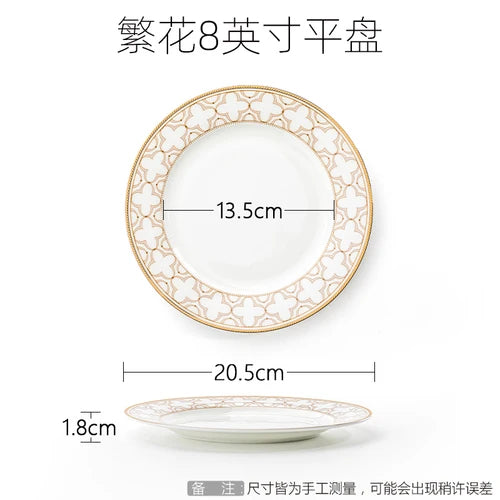 Delicate Bone China Bowl Saucer Luxury Gold-plated Dinner Plate Coffee Cup Hotel Restaurant Dinnerware Dinner Cooking Fish Plate