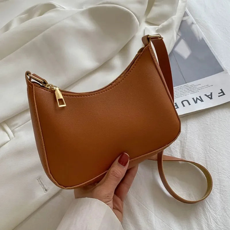 Fashion Handbag New Retro Solid Color PU Leather Shoulder Underarm Bag Women's Casual Hobos Purses and Handbags Ladies Hand Bags