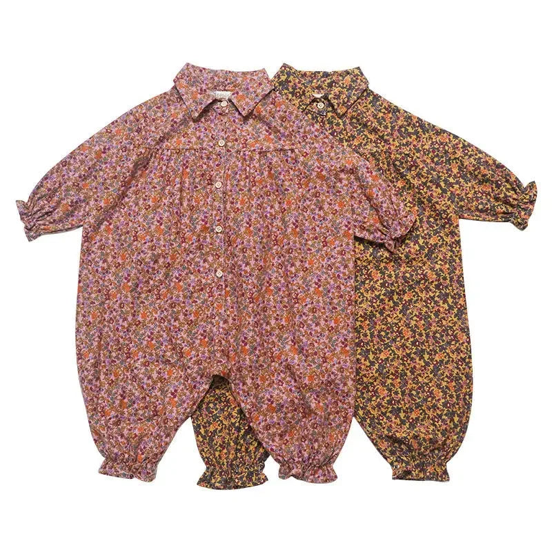 Kids Clothes Autumn Spring Children Girls Cotton Jumpsuits Single-Breasted Cute Floral Chic Baby Overalls Soft Loose Trousers