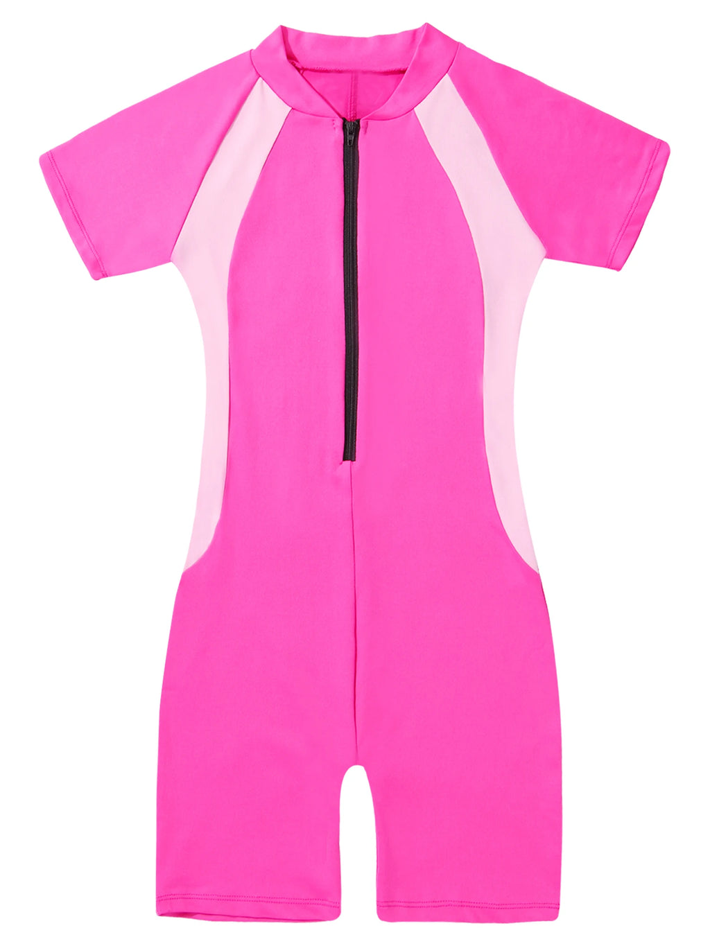 Kids Girls Boys Rash Guard One-piece Swimsuit Short Sleeves Zippered Shorty Wetsuit Swimwear Pool Beach Surfing Bathing Suit