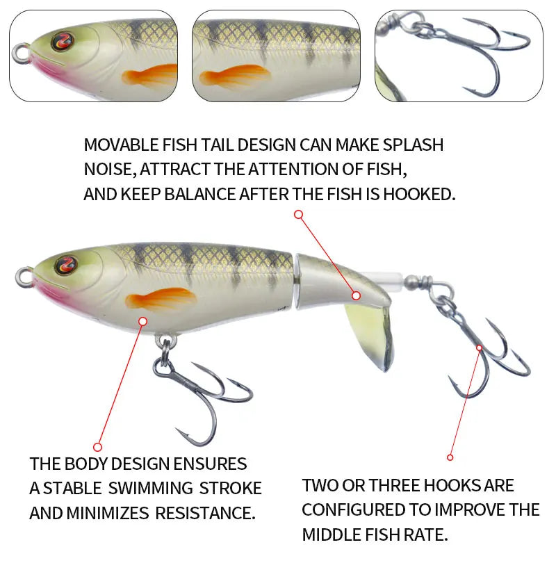Pesca Topwater Whopper Plopper Popper FIshing Lure 90mm 15g Artificial Bait Hard Plopper Soft Rotating Tail Fishing Tackle Geer