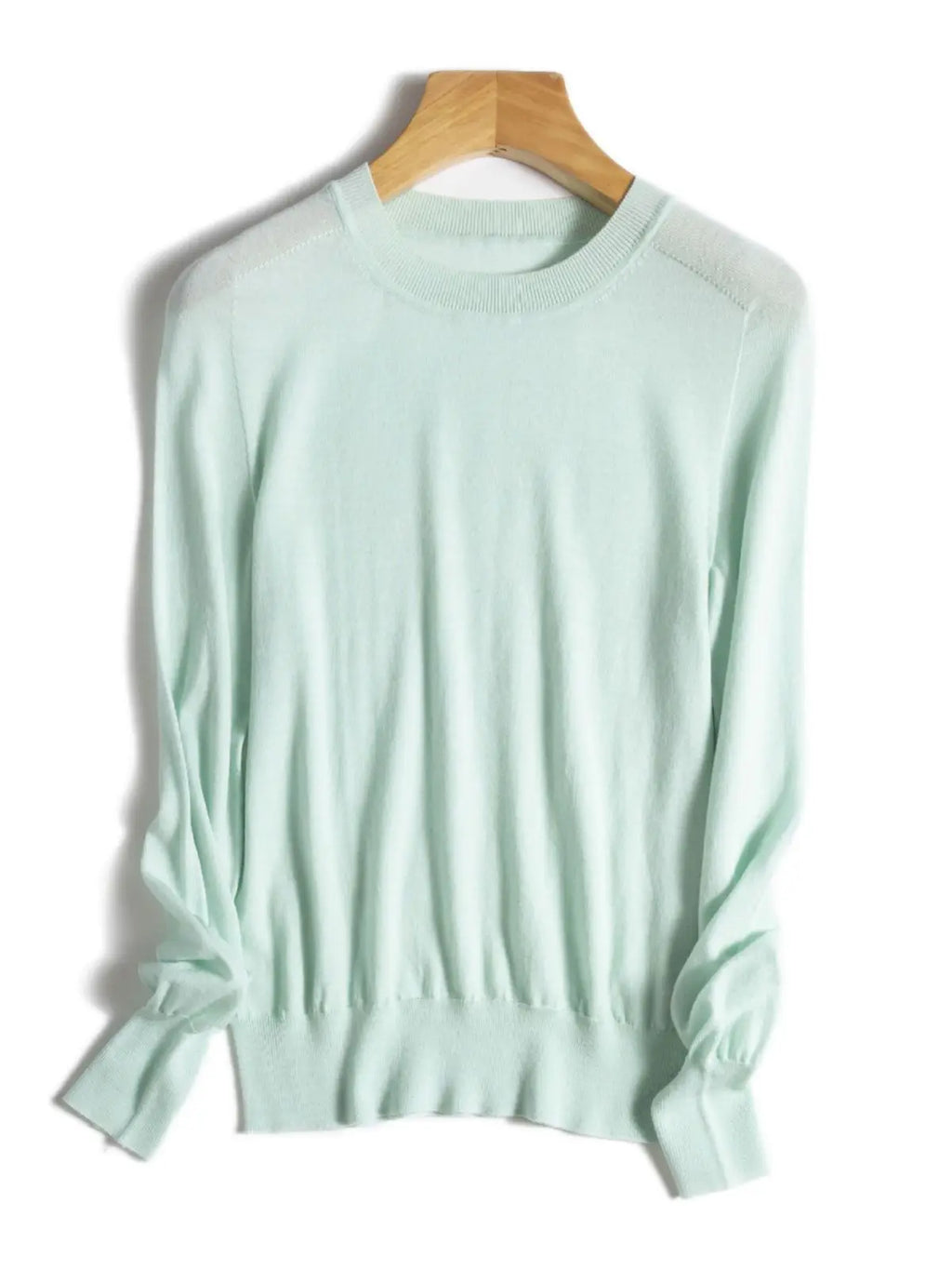 Birdtree, 100% Pure Wool Elegant Thin Sweater, Women O Neck Long Sleeve, Basics Bottom Knit Tops, 2024 Summer New T46840QM